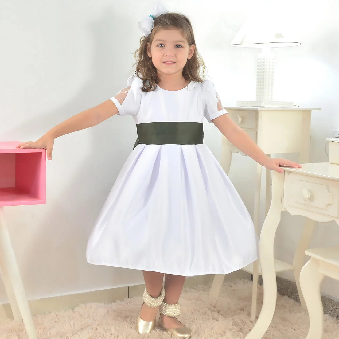 green emerald velvet dress Olive Green Children's White Dress Details Wedding, Graduation and Christening 5 US Numeric