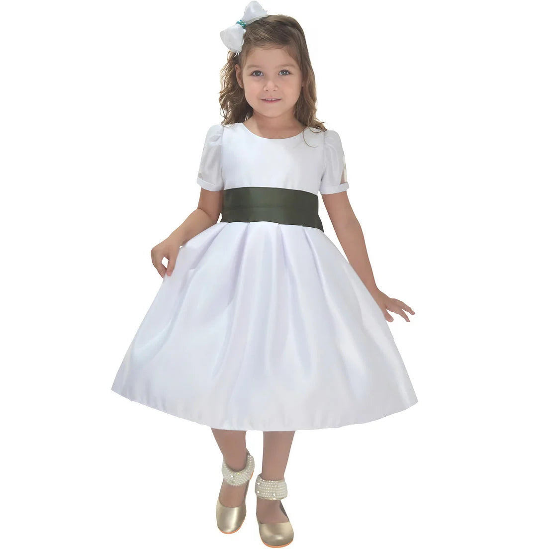 Olive Green Children's White Dress Details Wedding, Graduation and Christening 5 US numeric Olive Green Children's White Dress Details Wedding, Graduation and Christening 5 US numeric