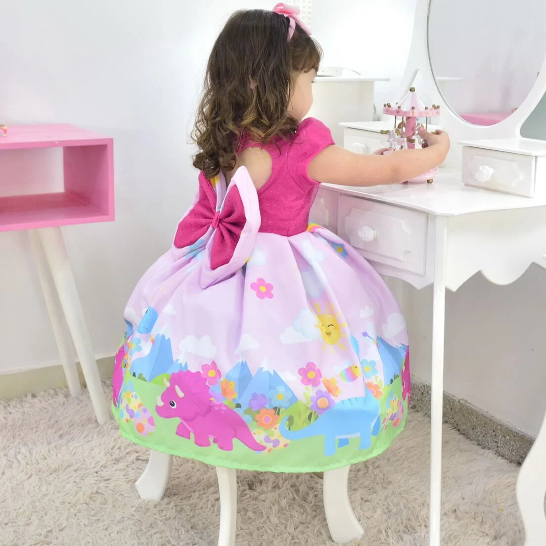 Pink Dinosaur Dress For Baby and Girl, Birthday Party 6 US numeric