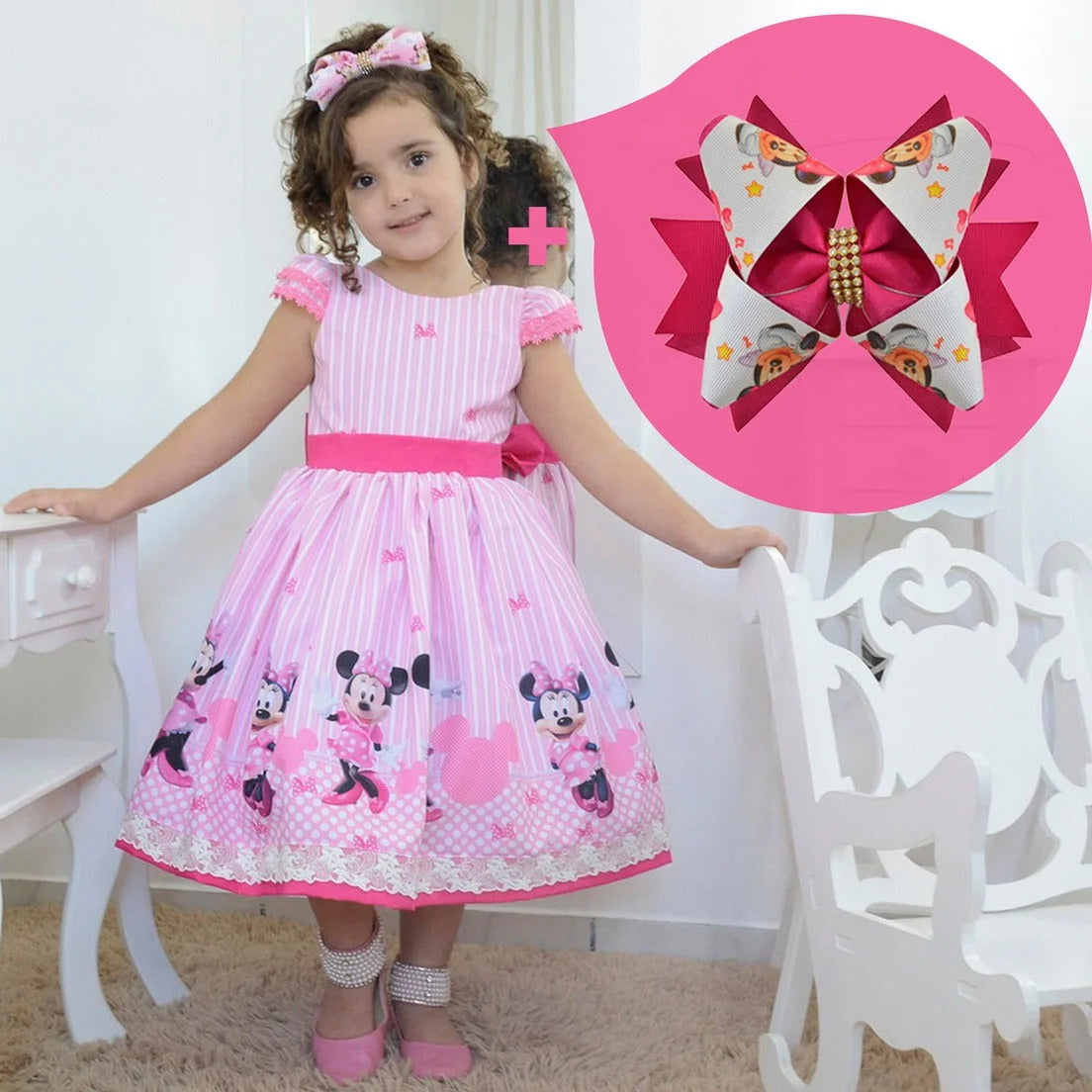 Vestido Minnie Rosa Lazo Para El Pelo Ropa Fiesta Cumpleanos