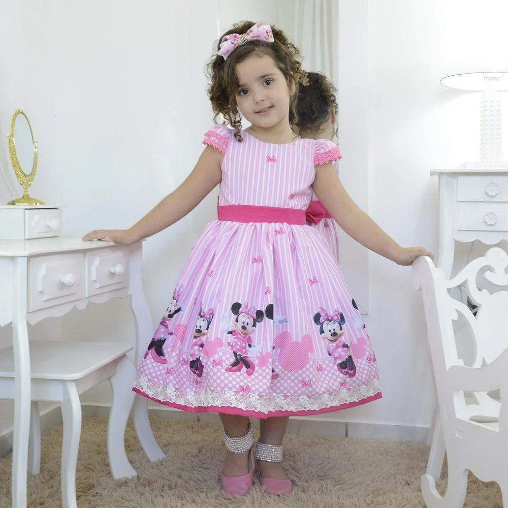 Pink Minnie Dress + Hair Bow + Girl Petticoat, Clothes Birthday Party 9 US numeric