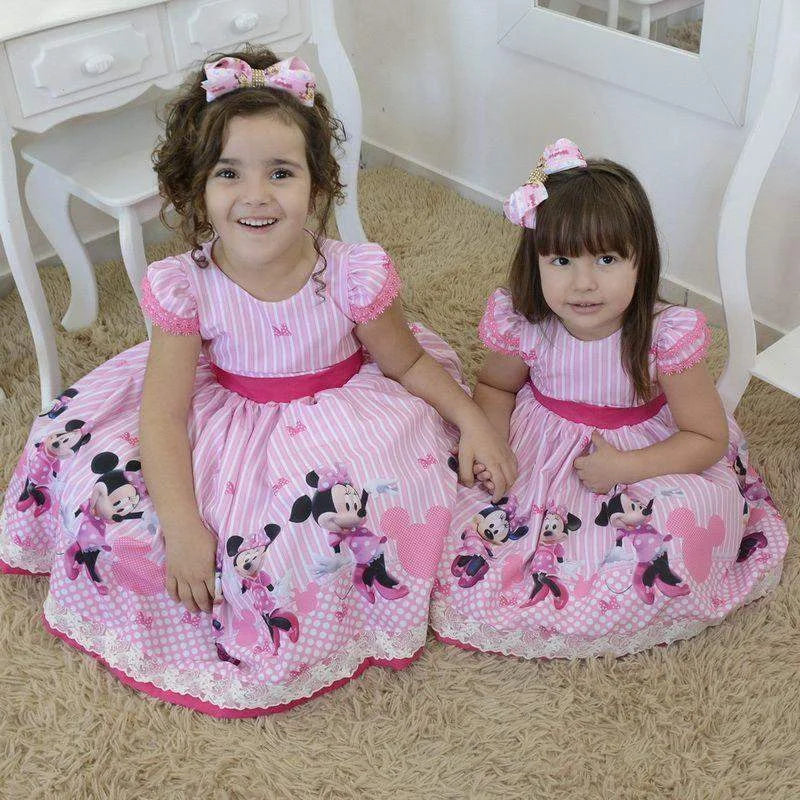 Pink Minnie Dress + Hair Bow + Girl Petticoat, Clothes Birthday Party 9 US numeric