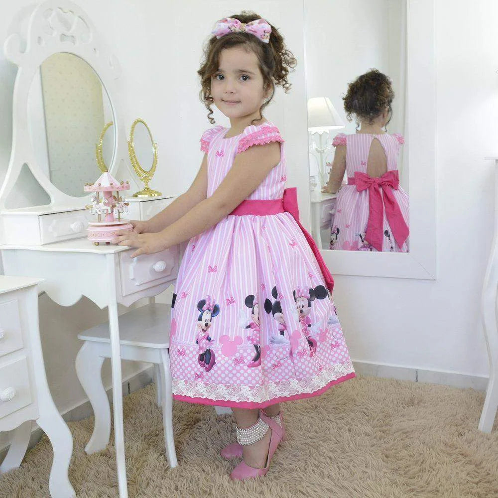 Pink Minnie Dress + Hair Bow + Girl Petticoat, Clothes Birthday Party 9 US numeric