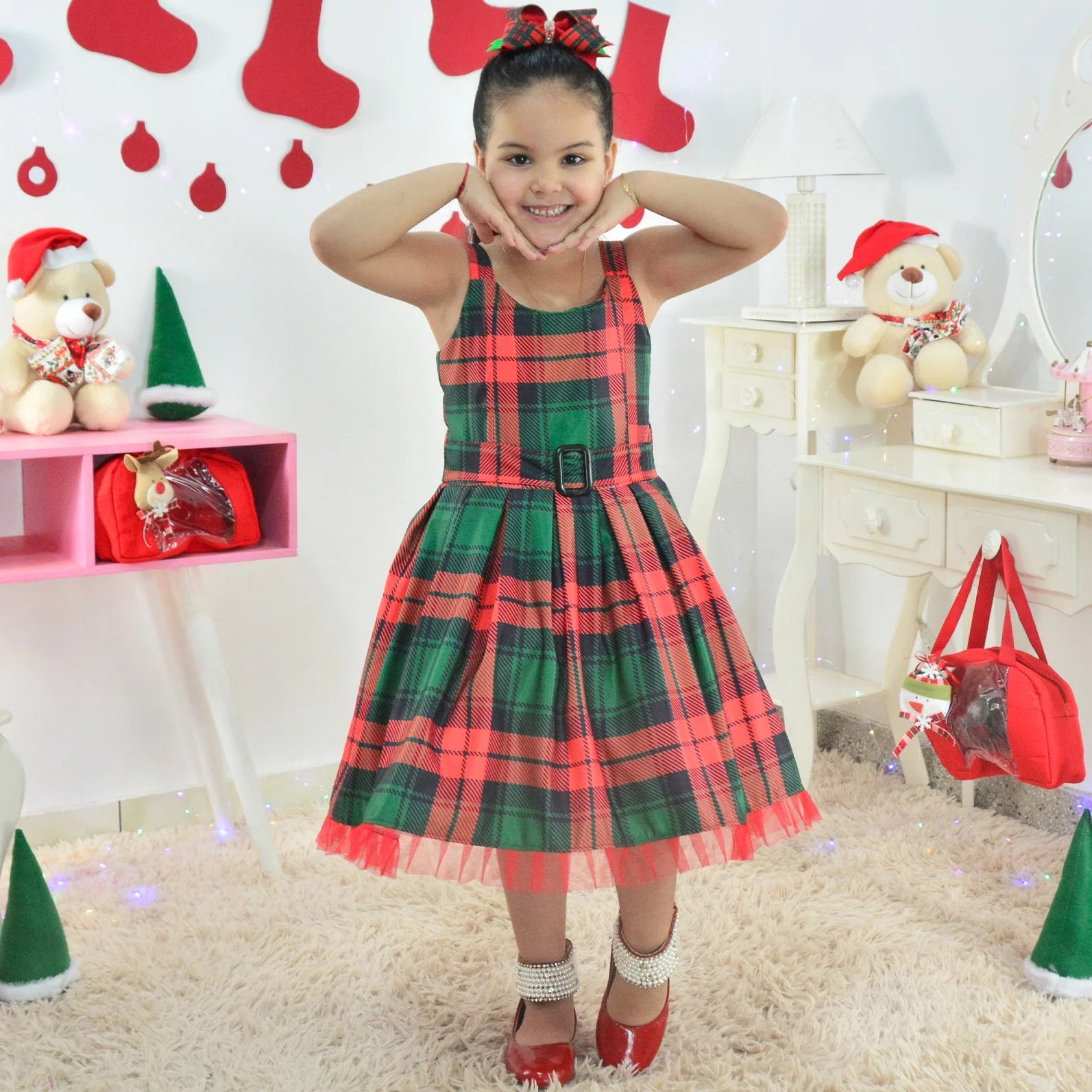 white christmas dresses Christmas Green Plaid 1950S Cotton Vintage Dress With Belt – Jolly Vintage