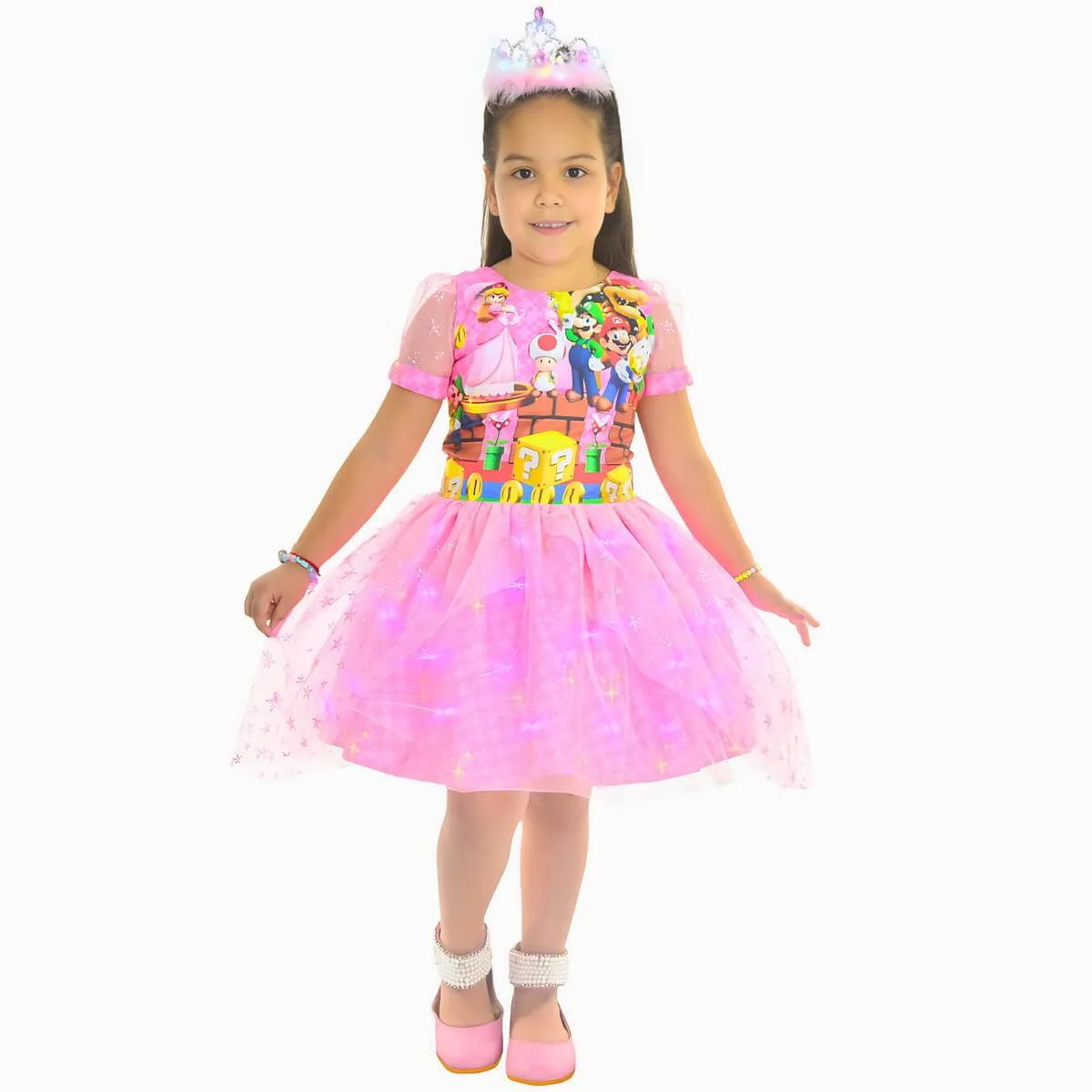 Princess Peach Dress With Led Light And Flashing Crown