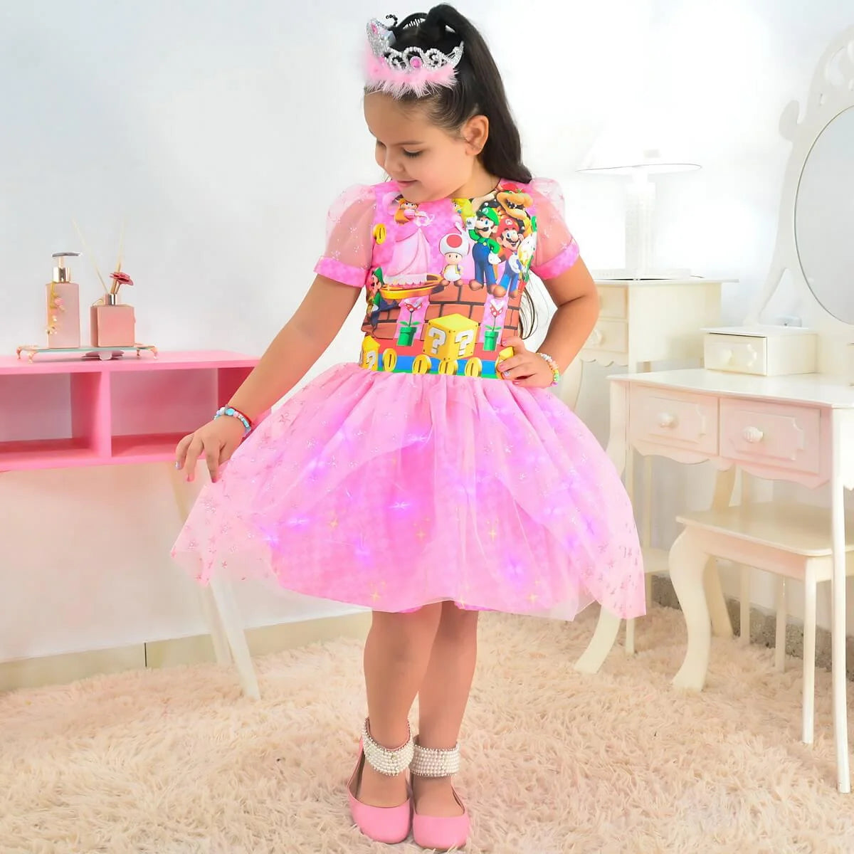 Princess Peach Dress with LED Light and Flashing Crown