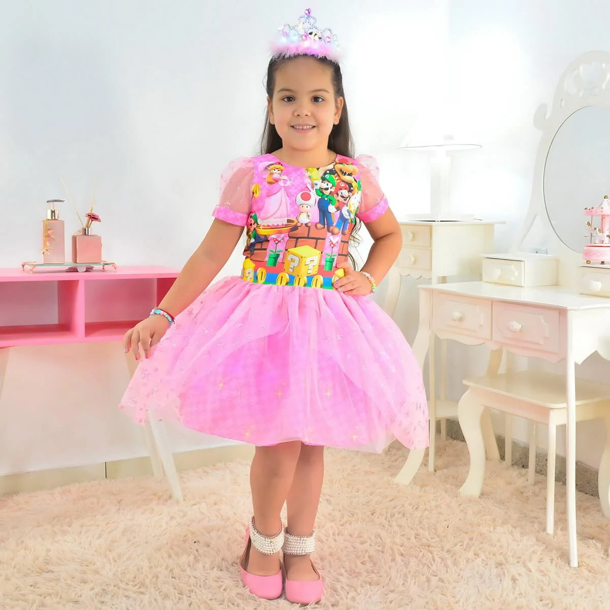 princess peach light up dress blaggeek Girls Princess Peach Costume, Light Up Dress-up Costume Role Play wear,with Accessories, Halloween Cosplay Birthday 3-4 : Amazon.co.za: Toys & Games