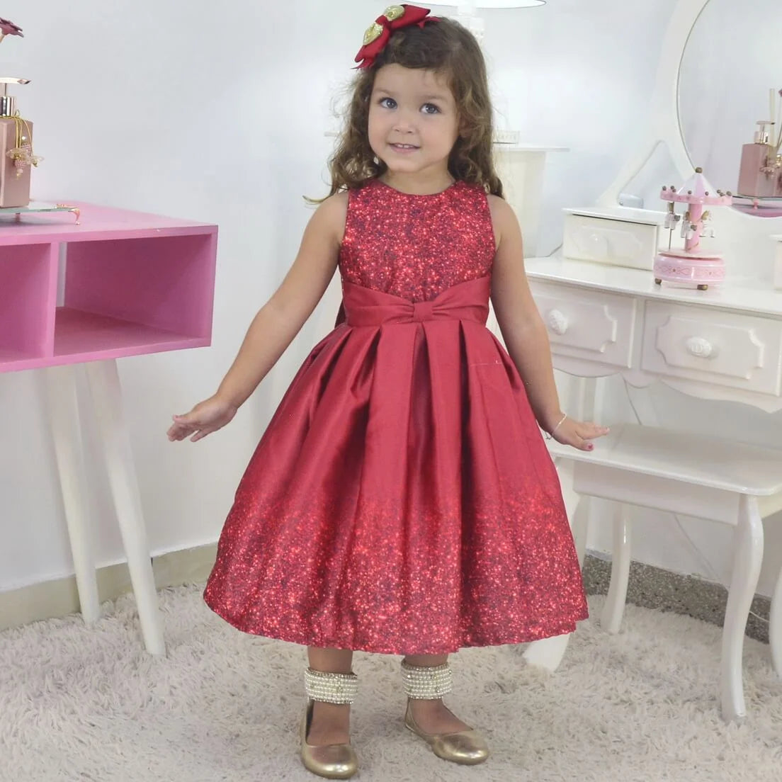 Red Glitter Dress, Baby Girl, Birthday Party Outfit 7 US numeric Red Glitter Dress, Baby Girl, Birthday Party Outfit 7 US numeric