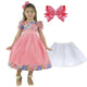 Salmon Pink Dress Floral Efect 3D  + Hair Bow + Tulle Skirt