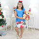 Santa Claus Girl Trapeze Blue Dress and Teddy Bear, Christmas Holiday