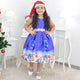 Vestido azul de niña con tema de Papá Noel y gorro de Papá Noel