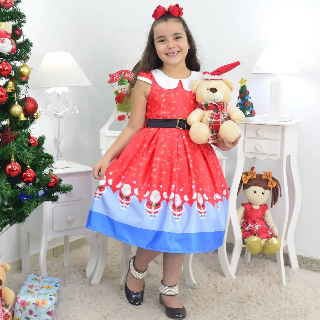 Santa Claus Theme Girl Dress and Teddy Bear, Christmas Holiday 4T US numeric