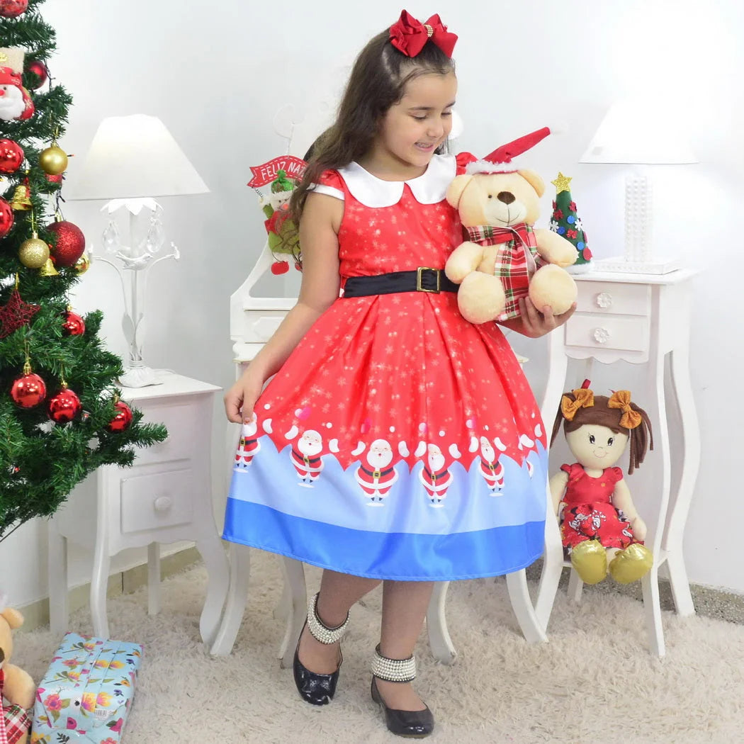 Santa Claus Theme Girl Dress and Teddy Bear, Christmas Holiday 4T US Numeric