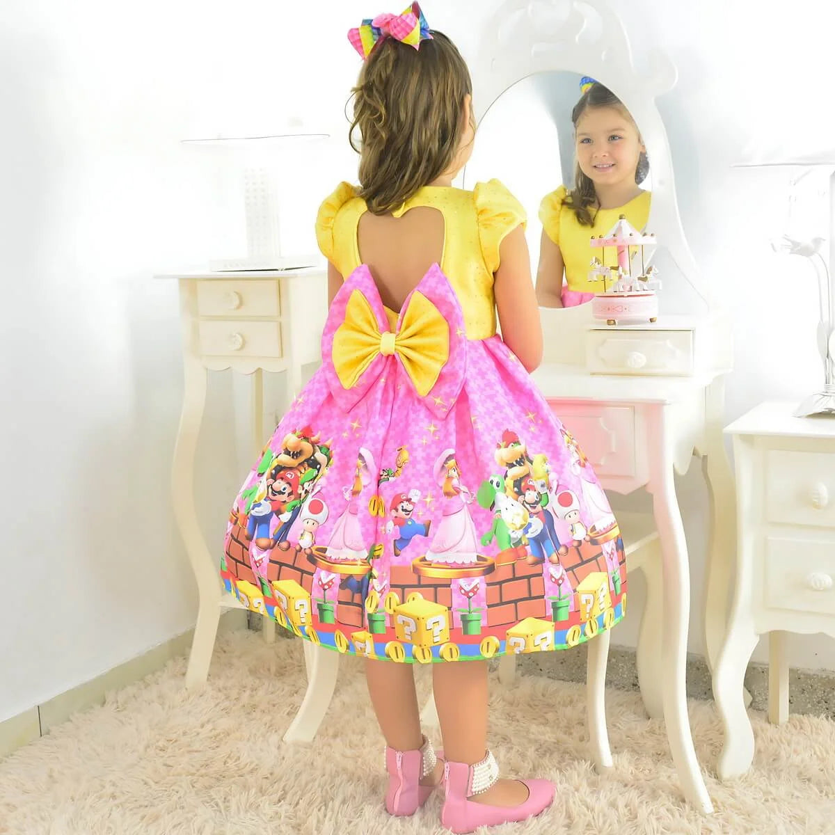 Vestido Super Mario Conjunto Princesa Peach para niña