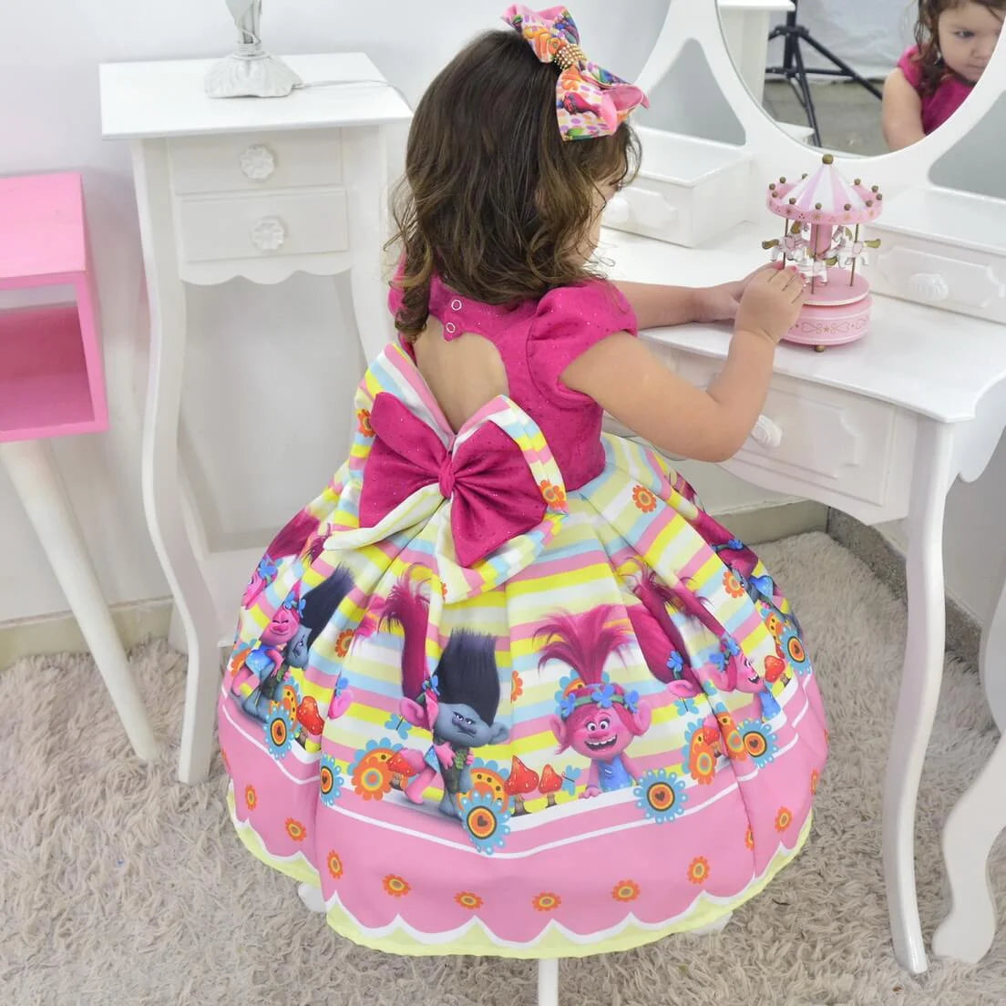trolls birthday party dress Troll tutu set-troll outfit-trolls dress-Trolls birthday(Deluxe) Pink Toes & Hair Bows