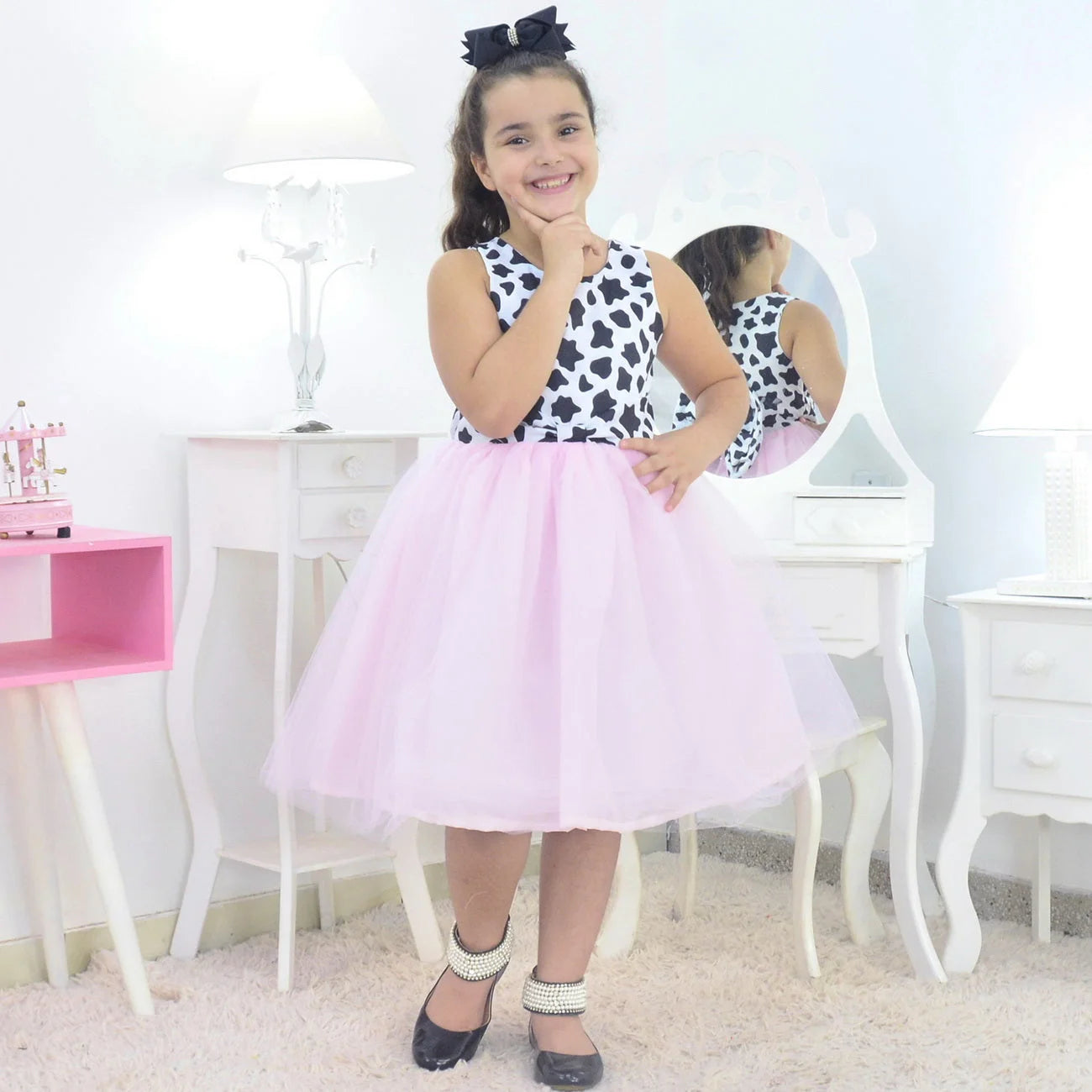 Tulle Pink Farm Cow Print Dress, birthday party 2T US numeric