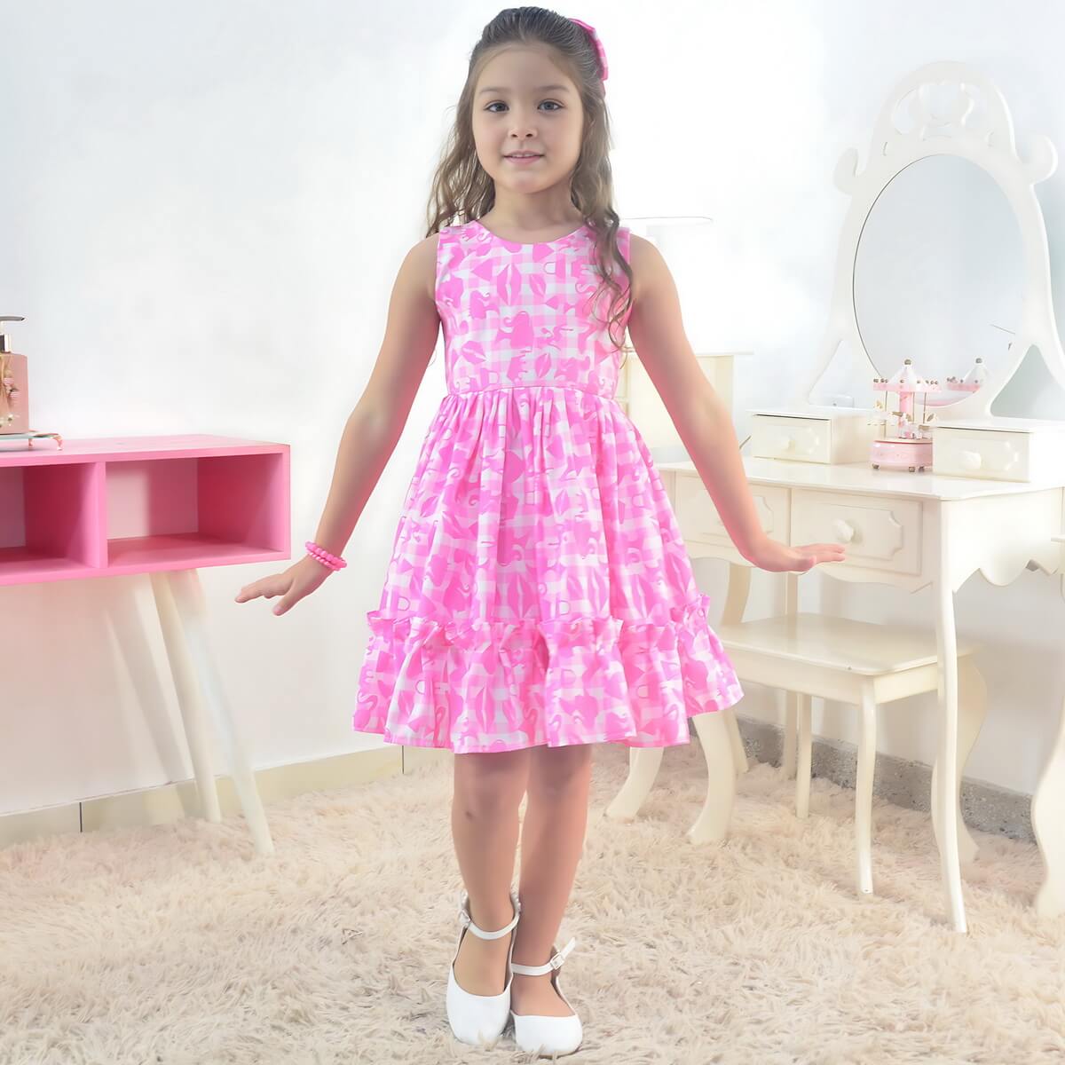 Barbie Pink Casual Dress Influencer Fashionista Blogger Girl + Hair Bow 3T US numeric