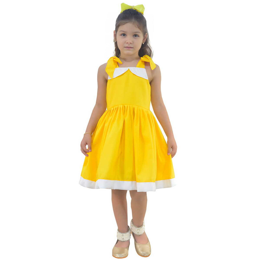 Elegant Casual Yellow Girl's Dress + Hair Bow - photo 7
