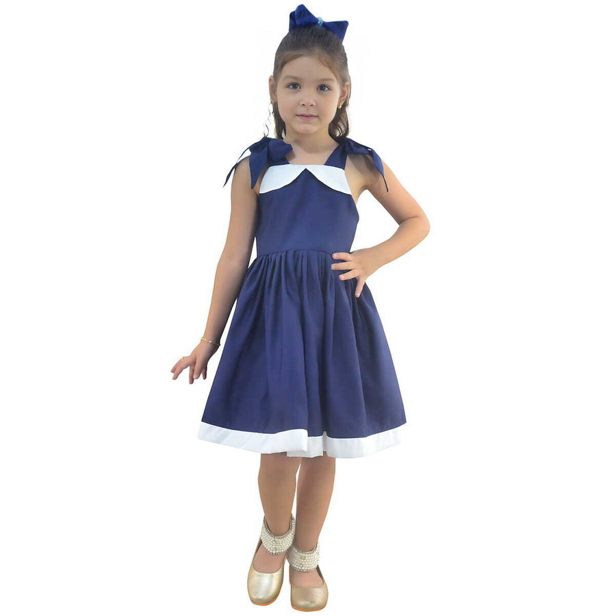 Elegant Casual Blue Girl's Dress + Hair Bow - photo 8