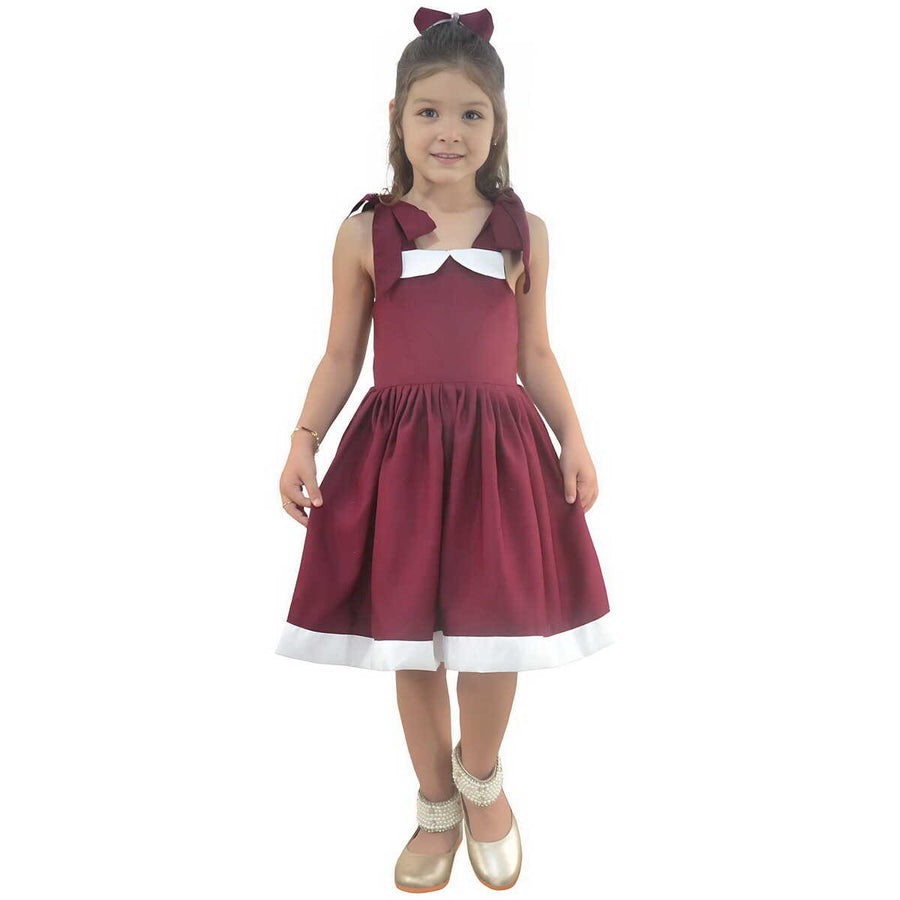 Casual Marsala Girl's Dress Elegant + Hair Bow - photo 8