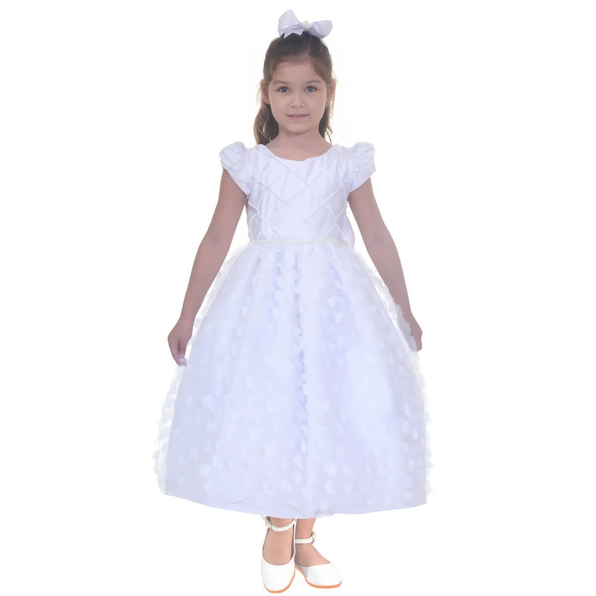 Children's dress Christening Bridesmaid Wedding White Mega Luxury + Hair Bow 12-18 months US numeric