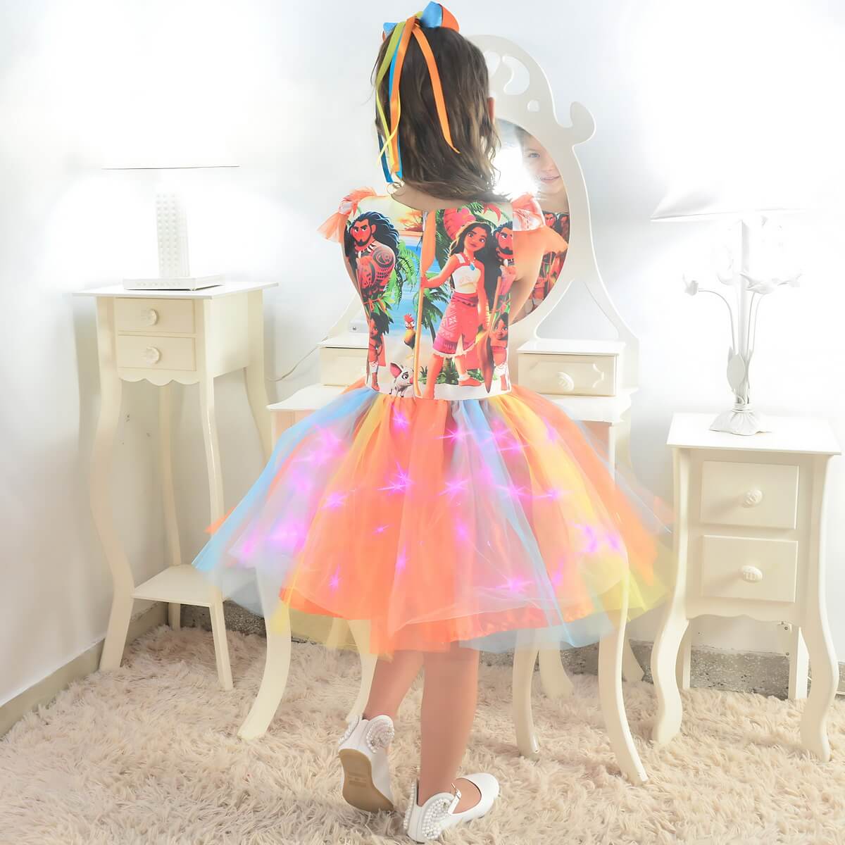 Moana 2 Skirt Colorful Tutu Dress with LED + Elegant Hair Ornament –  Moderna Meninas