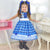 Vintage Blue Plaid Baby Girl Dress for Rural and Festive Occasions + 2 Hair Bow - Dress