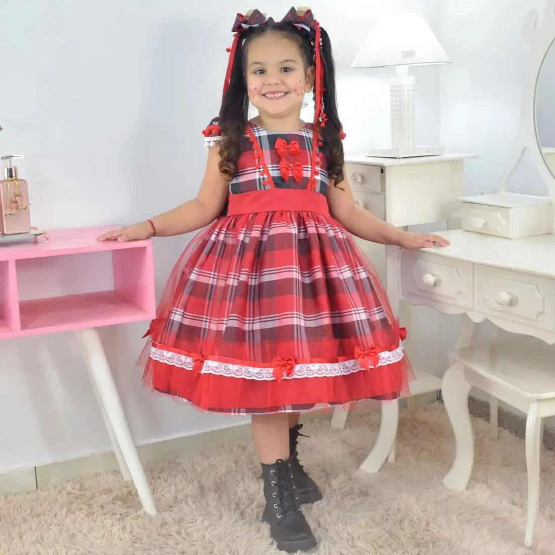 red plaid infant dress Infant Baby Girls Christmas Outfit Red Plaid Romper Dress Newborn Baby  Ruffle Sleeve One Piece Bodysuit Dress Holiday Clothes