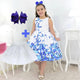 Vestido Infantil Blanco con Mariposas Azules + Lazo para el Pelo + Enagua Niña, Cumpleaños Bebé Niña