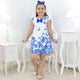 Vestido Infantil Blanco Con Trapecio Mariposas Azules, Fiesta Niña