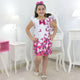 Vestido Infantil Blanco Con Trapecio Mariposas Rosa, Fiesta Niña
